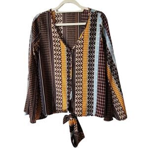 70s Style Retro Blouse Womens Size Small Bell Sleeves Boho Festival